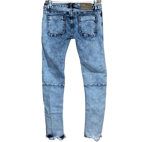 One by One Teaspoon Super Dupers Stretch Jeans Sz 24 Low Rise Frayed Button Fly - Picture 4 of 9